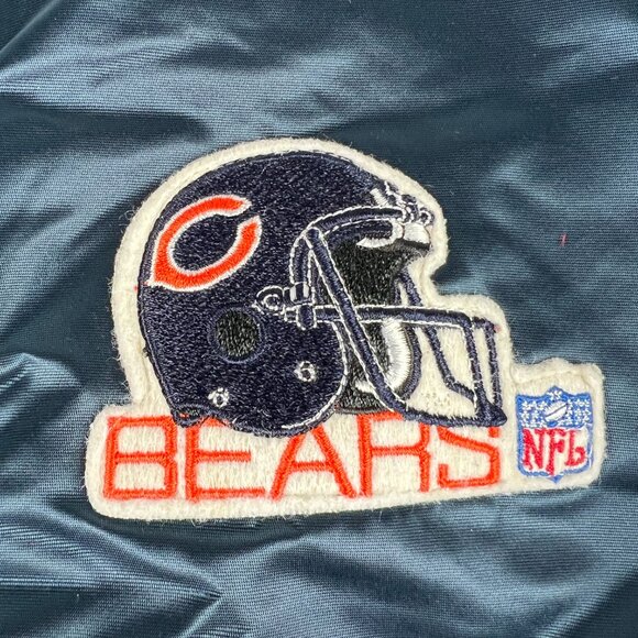 VTG 90 Chalk Line Chicago Bears Satin Jacket Extra Large Blue Snap Button Bomber - Picture 4 of 15